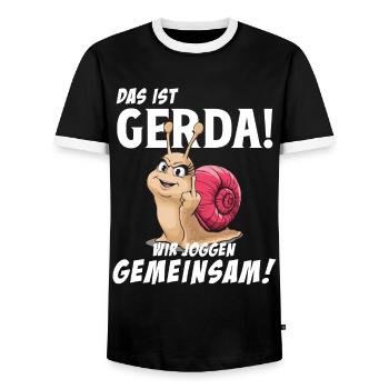 Funny Tshirt Humor Lazy Fun Sport Running Work - Men's Ringer Shirt - black/white - Front - AI Model Female 172 light (172cm) & AI Model Male 178 light (178cm)