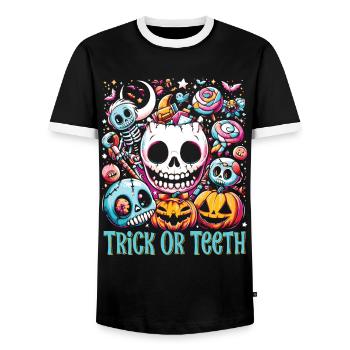 Costume d’Halloween Enfants TRICK OR TEETH Drôle - T-shirt contrasté Homme - noir/blanc - Devant - AI Model Female 172 light (172cm) & AI Model Male 178 light (178cm)
