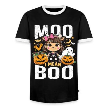 Halloween Costume MOO BOO Halloween Kids - Men's Ringer Shirt - black/white - Front - AI Model Female 172 light (172cm) & AI Model Male 178 light (178cm)