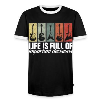 Important Decisions Funny Guitar Lover - Men's Ringer Shirt - black/white - Front - AI Model Female 172 light (172cm) & AI Model Male 178 light (178cm)