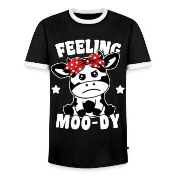 Cute Cow Feeling Moody Funny Pun - Men's Ringer Shirt - black/white - Front - AI Model Female 172 light (172cm) & AI Model Male 178 light (178cm)
