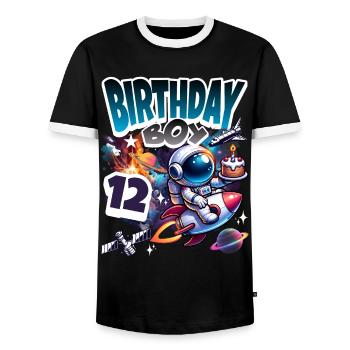 Astronaute 12e anniversaire Espace - T-shirt contrasté Homme - noir/blanc - Devant - AI Model Female 172 light (172cm) & AI Model Male 178 light (178cm)