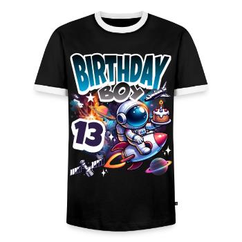 13e anniversaire de l’astronaute Espace - T-shirt contrasté Homme - noir/blanc - Devant - AI Model Female 172 light (172cm) & AI Model Male 178 light (178cm)