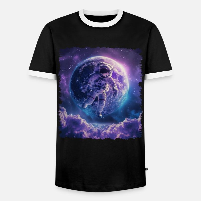 Astronaut Space Floating Moon - Men's Ringer Shirt - black/white