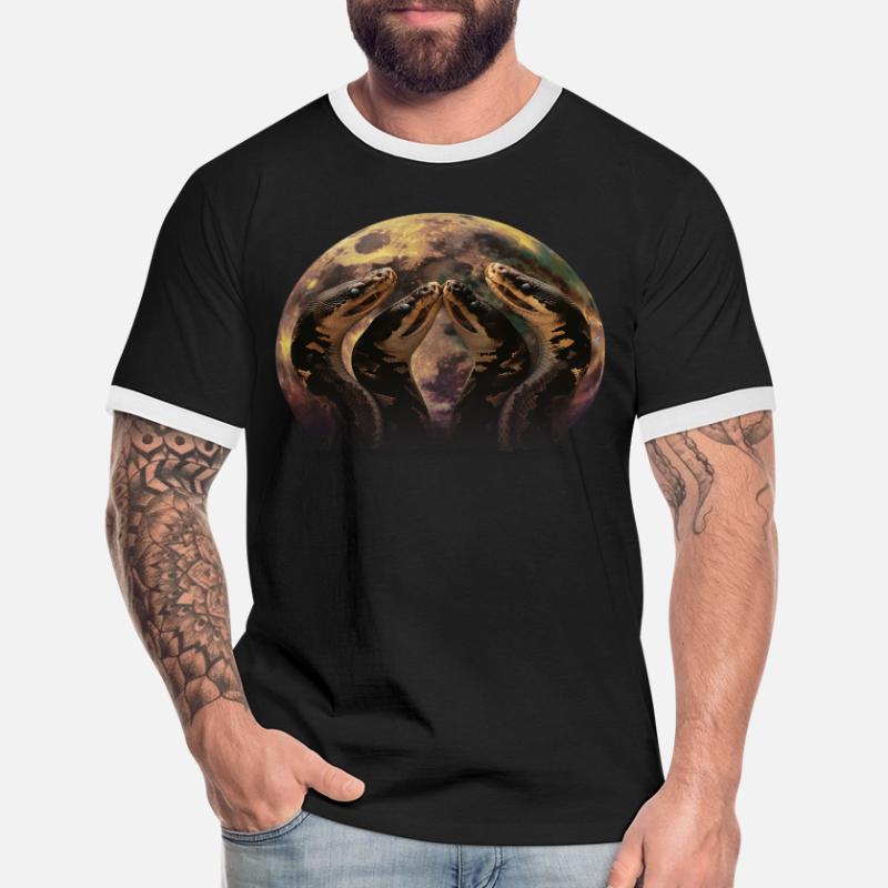Kugelpython Schlange Heulender Mond Männer Kontrast-T-Shirt