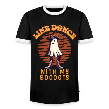 Cowboy With Boots Line Dance Ghost - Men's Ringer Shirt - black/white - Front - AI Model Female 172 light (172cm) & AI Model Male 178 light (178cm)