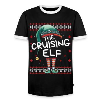 Cruising Elf Funny Christmas Outfit for Family - Men's Ringer Shirt - black/white - Front - AI Model Female 172 light (172cm) & AI Model Male 178 light (178cm)