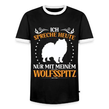 Wolfspitz Talk only to Keeshond - Men's Ringer Shirt - black/white - Front - AI Model Female 172 light (172cm) & AI Model Male 178 light (178cm)