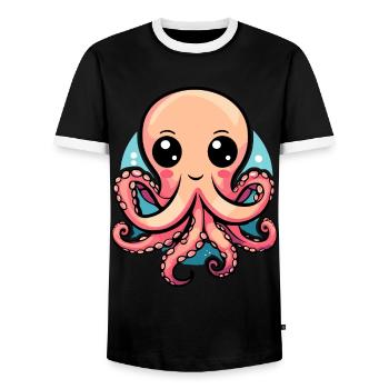 Cute Kawaii Octopus - Men's Ringer Shirt - black/white - Front - AI Model Female 172 light (172cm) & AI Model Male 178 light (178cm)