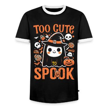 Halloween Kostüm Kinder TOO CUTE TO SPOOK Süßes - Männer Kontrast-T-Shirt - Schwarz/Weiß - Vorne - AI Model Female 172 light (172cm) & AI Model Male 178 light (178cm)