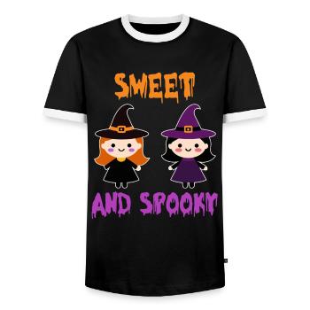 Halloween Kids SWEET AND SPOOKY Halloween - Men's Ringer Shirt - black/white - Front - AI Model Female 172 light (172cm) & AI Model Male 178 light (178cm)
