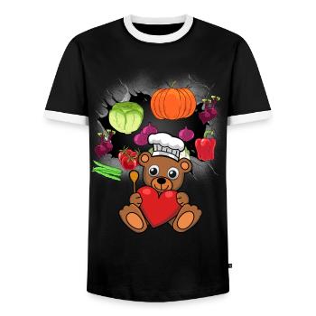 Teddy Cook Cooks Cook Vegetable Cooking Bear - Men's Ringer Shirt - black/white - Front - AI Model Female 172 light (172cm) & AI Model Male 178 light (178cm)