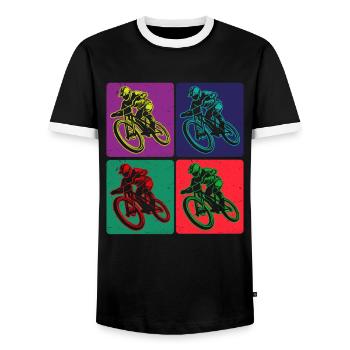Colored Mountain Bike Rider Art - Men's Ringer Shirt - black/white - Front - AI Model Female 172 light (172cm) & AI Model Male 178 light (178cm)