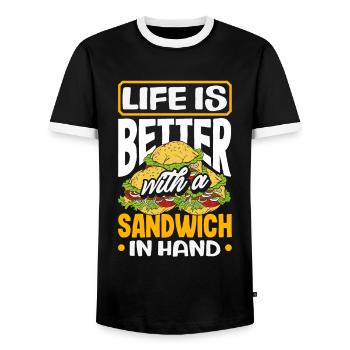 Sandwich Day Snack Celebration Sandwich - Männer Kontrast-T-Shirt - Schwarz/Weiß - Vorne - AI Model Female 172 light (172cm) & AI Model Male 178 light (178cm)