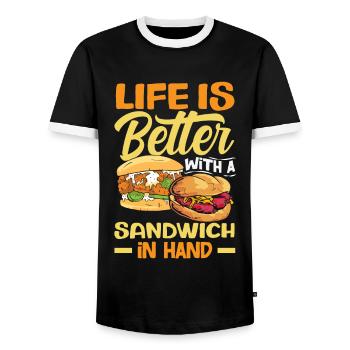 Sandwich Day Snack Celebration Sandwich - Men's Ringer Shirt - black/white - Front - AI Model Female 172 light (172cm) & AI Model Male 178 light (178cm)