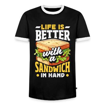 Sandwich Day Snack Celebration Sandwich - Men's Ringer Shirt - black/white - Front - AI Model Female 172 light (172cm) & AI Model Male 178 light (178cm)