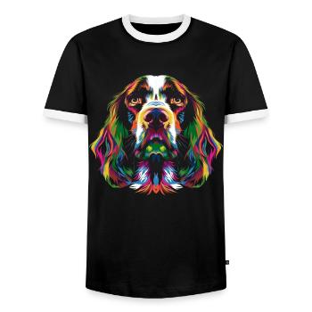 Springer Spaniel Dog Popart - Men's Ringer Shirt - black/white - Front - AI Model Female 172 light (172cm) & AI Model Male 178 light (178cm)