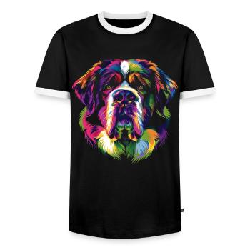 St. Bernard Dog Popart - Men's Ringer Shirt - black/white - Front - AI Model Female 172 light (172cm) & AI Model Male 178 light (178cm)