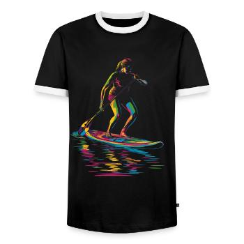 SUP Stand Up Paddling Paddle Board Popart - Männer Kontrast-T-Shirt - Schwarz/Weiß - Vorne - AI Model Female 172 light (172cm) & AI Model Male 178 light (178cm)