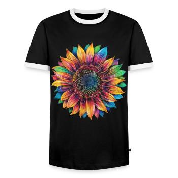 Sunflower Flower Popart - Men's Ringer Shirt - black/white - Front - AI Model Female 172 light (172cm) & AI Model Male 178 light (178cm)