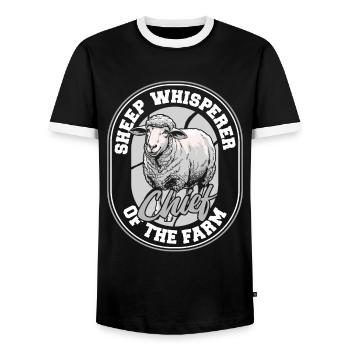 Shepherd Sheep Chief of the Farm - Men's Ringer Shirt - black/white - Front - AI Model Female 172 light (172cm) & AI Model Male 178 light (178cm)