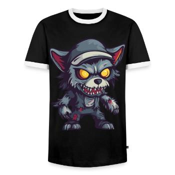 Wolf Halloween Funny Zombie - Men's Ringer Shirt - black/white - Front - AI Model Female 172 light (172cm) & AI Model Male 178 light (178cm)