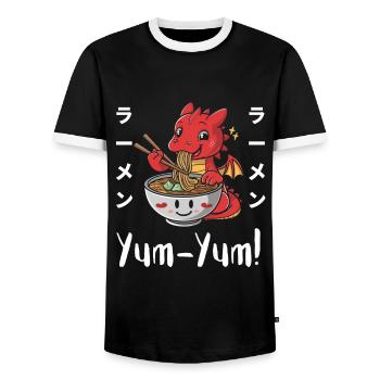 Ramen Nouilles Chibi Asie Dragon Nouilles Soupe Anime - T-shirt contrasté Homme - noir/blanc - Devant - AI Model Female 172 light (172cm) & AI Model Male 178 light (178cm)