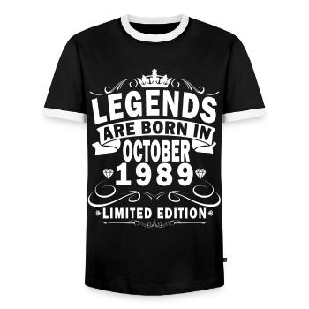1989 Oktober 1989 Jubiläum Oktober 1989 - Männer Kontrast-T-Shirt - Schwarz/Weiß - Vorne - AI Model Female 172 light (172cm) & AI Model Male 178 light (178cm)