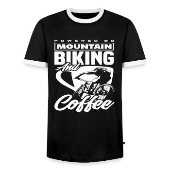 Mountain Biking and Coffee Passion - Men's Ringer Shirt - black/white - Front - AI Model Female 172 light (172cm) & AI Model Male 178 light (178cm)