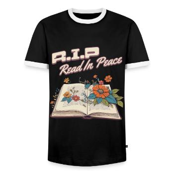 Drôle d’amateur de livres Design Lecture en paix - T-shirt contrasté Homme - noir/blanc - Devant - AI Model Female 172 light (172cm) & AI Model Male 178 light (178cm)