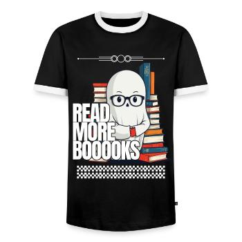 Niedliches Buchliebhaber Gespenst Lustiger Spruch - Männer Kontrast-T-Shirt - Schwarz/Weiß - Vorne - AI Model Female 172 light (172cm) & AI Model Male 178 light (178cm)