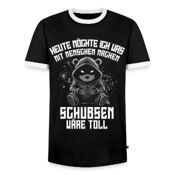 Bear, Irony, Funny, Work, Funny, Sarcasm, Antisocial - Men's Ringer Shirt - black/white - Front - AI Model Female 172 light (172cm) & AI Model Male 178 light (178cm)