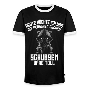 Ironie Travail drôle Chat Drôle Sarcasme Antisocial - T-shirt contrasté Homme - noir/blanc - Devant - AI Model Female 172 light (172cm) & AI Model Male 178 light (178cm)