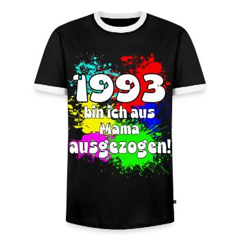 1993 bin ich aus meiner Mama ausgeszogen - Männer Kontrast-T-Shirt - Schwarz/Weiß - Vorne - AI Model Female 172 light (172cm) & AI Model Male 178 light (178cm)