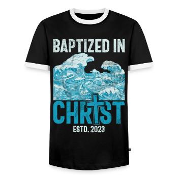 Taufe Getaufte Christliche Jesusgott -Bibel - Männer Kontrast-T-Shirt - Schwarz/Weiß - Vorne - AI Model Female 172 light (172cm) & AI Model Male 178 light (178cm)