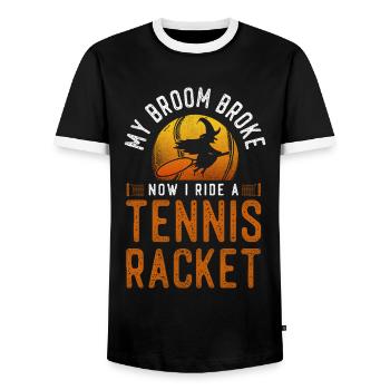 Raquette de joueur de tennis drôle - T-shirt contrasté Homme - noir/blanc - Devant - AI Model Female 172 light (172cm) & AI Model Male 178 light (178cm)
