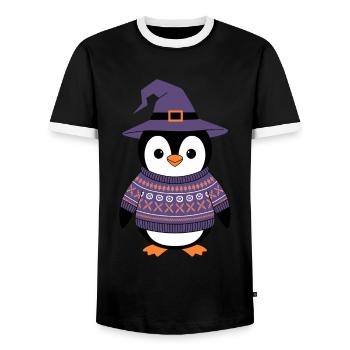 Cute Penguin Halloween In Witch Costume - Men's Ringer Shirt - black/white - Front - AI Model Female 172 light (172cm) & AI Model Male 178 light (178cm)