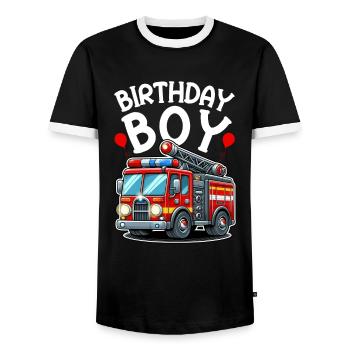Anniversaire Garçon Pompier Anniversaire Garçon - T-shirt contrasté Homme - noir/blanc - Devant - AI Model Female 172 light (172cm) & AI Model Male 178 light (178cm)