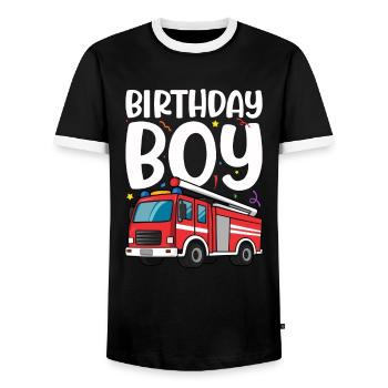 Anniversaire Garçon Pompier Anniversaire Garçon - T-shirt contrasté Homme - noir/blanc - Devant - AI Model Female 172 light (172cm) & AI Model Male 178 light (178cm)