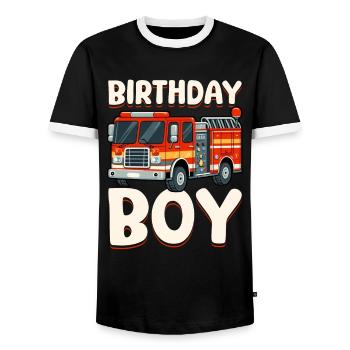 Birthday Boy Firefighter Birthday Boy - Men's Ringer Shirt - black/white - Front - AI Model Female 172 light (172cm) & AI Model Male 178 light (178cm)