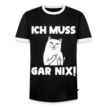 Lazy Tshirt Travail Chat Drôle Sarcasme Bureau - T-shirt contrasté Homme - noir/blanc - Devant - AI Model Female 172 light (172cm) & AI Model Male 178 light (178cm)