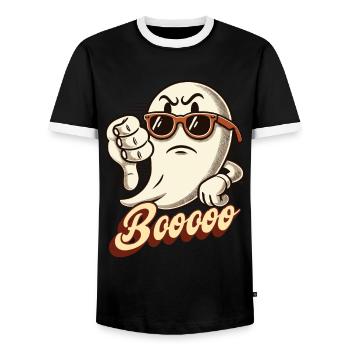 Booing Ghost Funny Ghost Design - Men's Ringer Shirt - black/white - Front - AI Model Female 172 light (172cm) & AI Model Male 178 light (178cm)