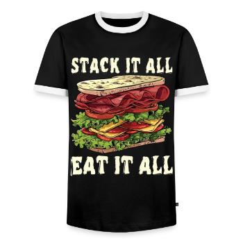 Sandwich Day Snack Celebration Sandwich - Men's Ringer Shirt - black/white - Front - AI Model Female 172 light (172cm) & AI Model Male 178 light (178cm)