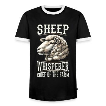 Shepherd Sheep Chief of the Farm - Men's Ringer Shirt - black/white - Front - AI Model Female 172 light (172cm) & AI Model Male 178 light (178cm)