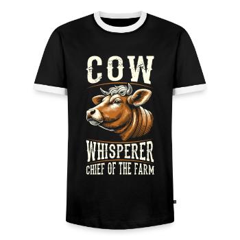 Éleveur de vaches, éleveur laitier, chef d’exploitation - T-shirt contrasté Homme - noir/blanc - Devant - AI Model Female 172 light (172cm) & AI Model Male 178 light (178cm)