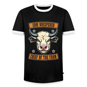 Éleveur de vaches, éleveur laitier, chef d’exploitation - T-shirt contrasté Homme - noir/blanc - Devant - AI Model Female 172 light (172cm) & AI Model Male 178 light (178cm)