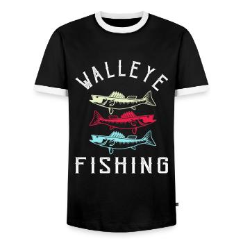 Fishing Angler Fishing Rod Gift - Men's Ringer Shirt - black/white - Front - AI Model Female 172 light (172cm) & AI Model Male 178 light (178cm)