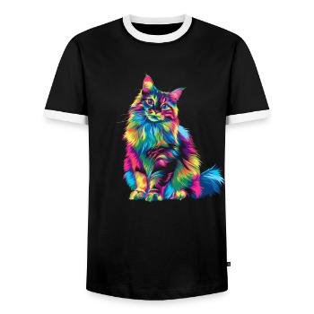 Ragdoll Cat Popart - Men's Ringer Shirt - black/white - Front - AI Model Female 172 light (172cm) & AI Model Male 178 light (178cm)