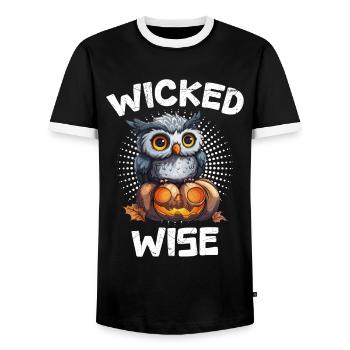 Halloween Costume Kids WICKED WISE Spooky - Men's Ringer Shirt - black/white - Front - AI Model Female 172 light (172cm) & AI Model Male 178 light (178cm)