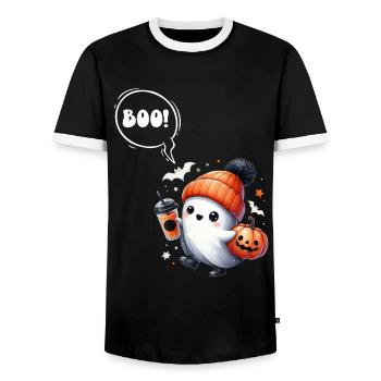 Halloween Costume Kids BOOO Funny Girl - Men's Ringer Shirt - black/white - Front - AI Model Female 172 light (172cm) & AI Model Male 178 light (178cm)